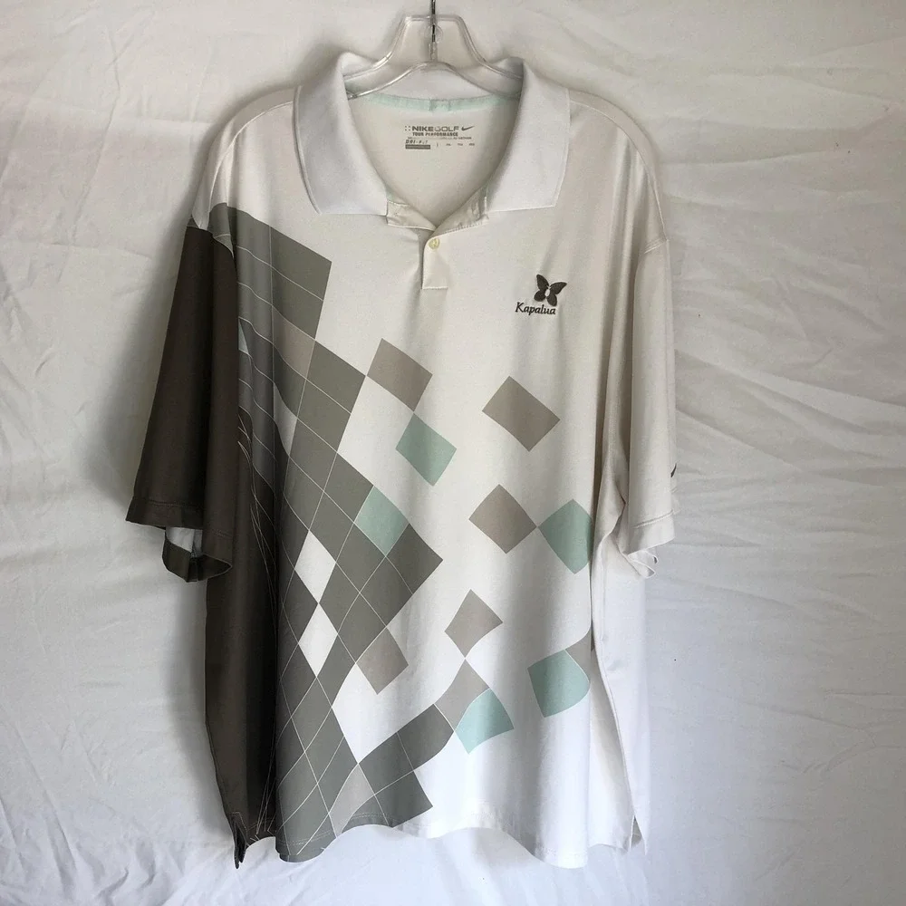 Nike Golf Polo Shirt Mens 2XL White Kapalua Argyle Dri-FIT Tour Performance